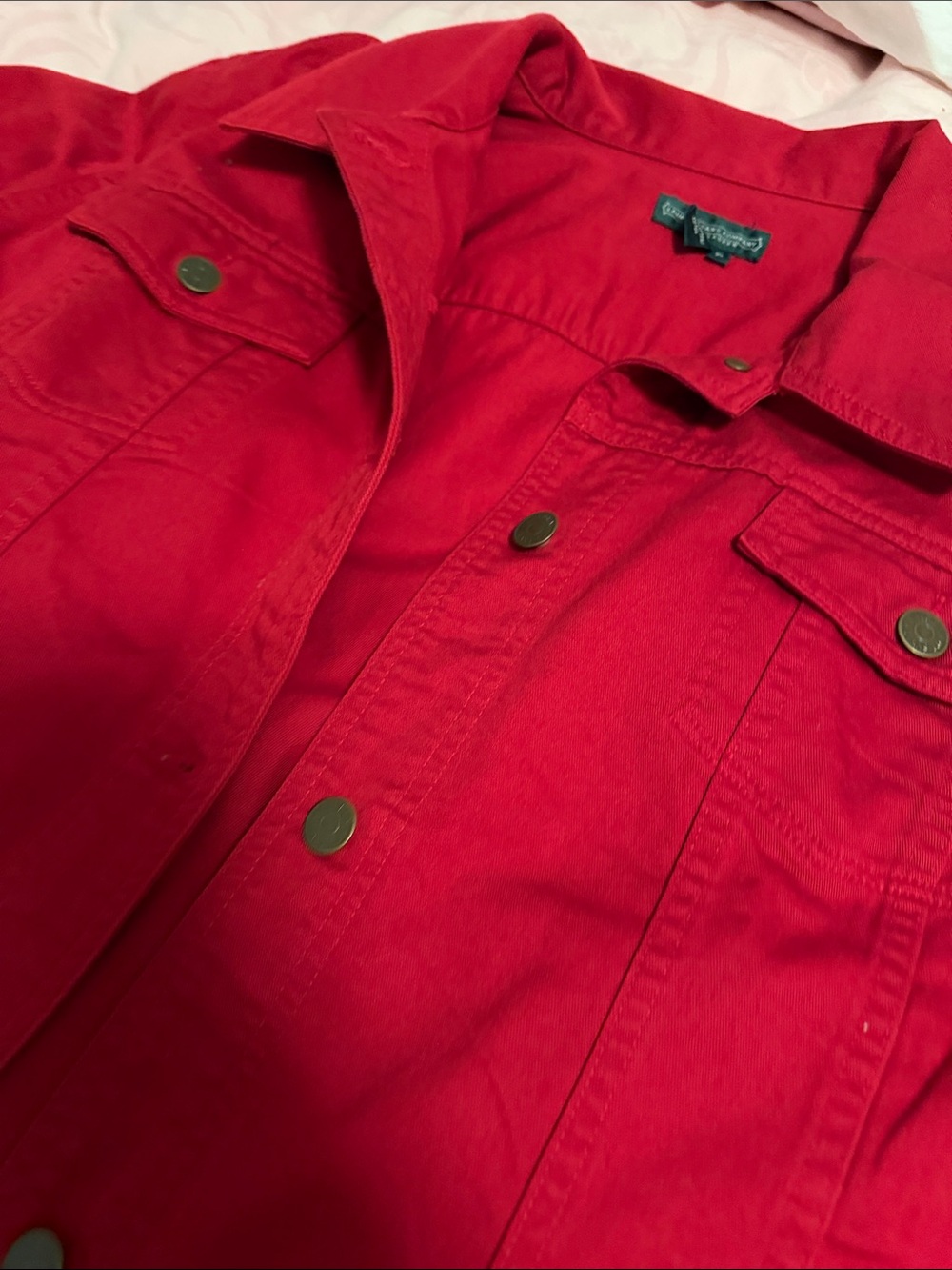 Womens red denim Jacket - Picture 3 of 6